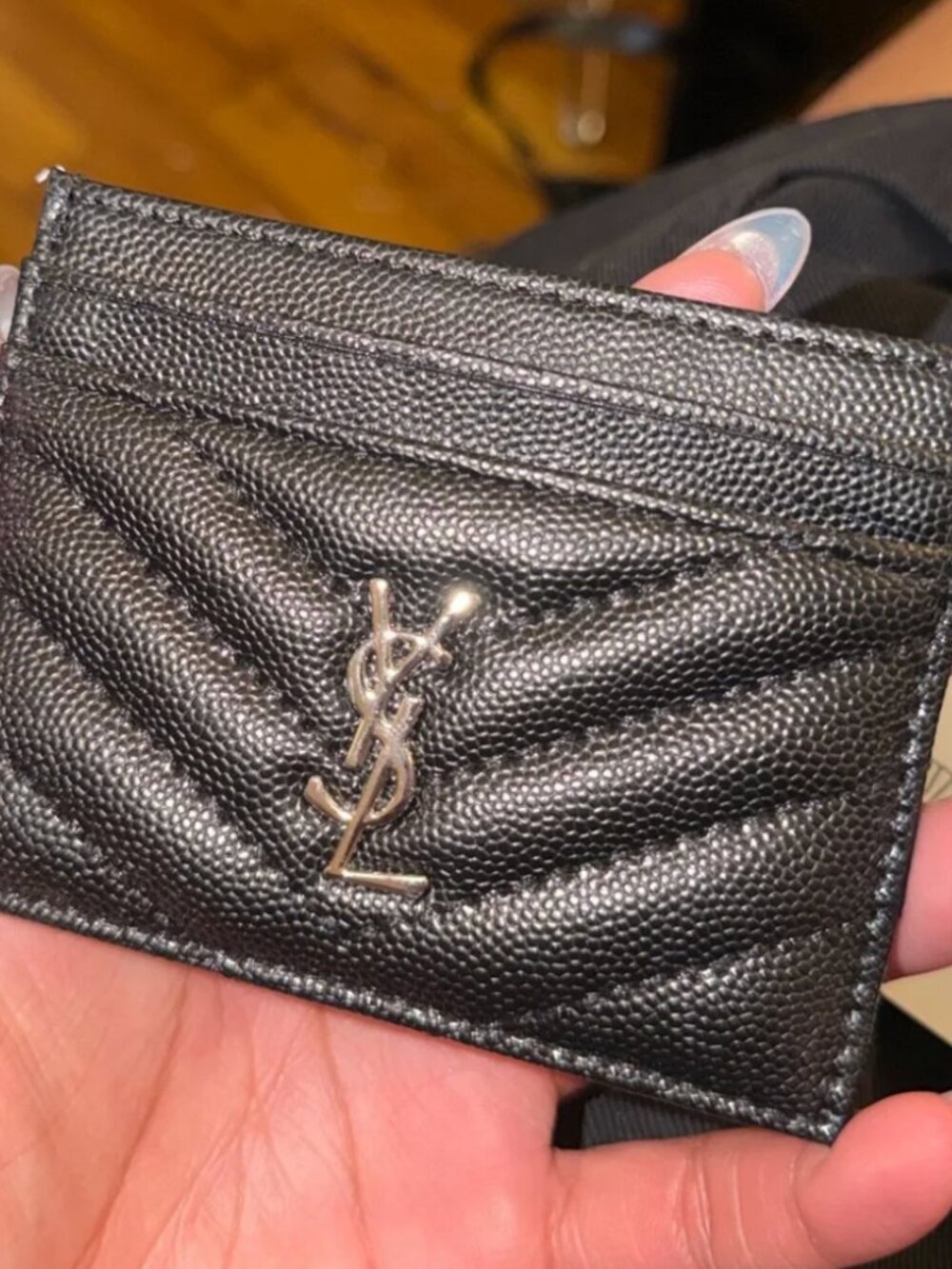 YSL Black Quilted Leather Card Case with Silver Logo - SAME DAY SHIPMENT - Picture 4 of 5